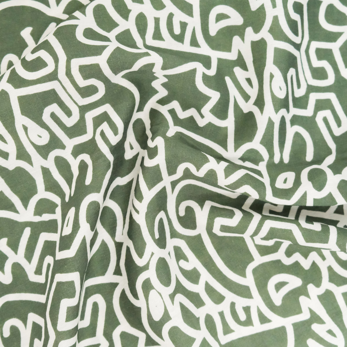 Viscose Mélangée Imprimé Abstraction Kaki - Maison Klem